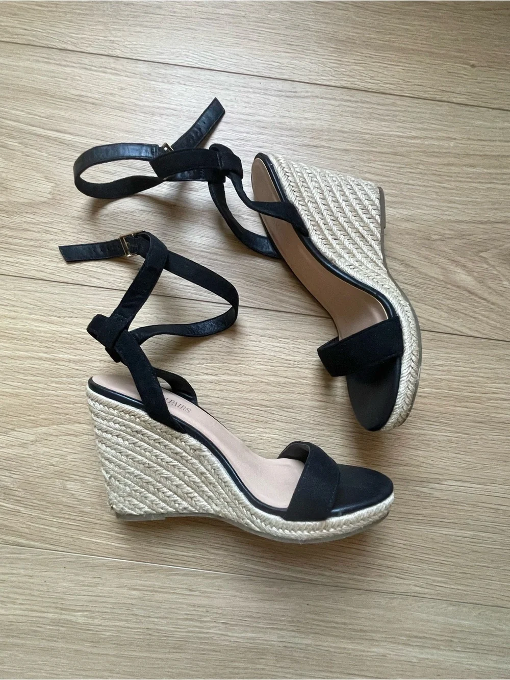 Black Espadrille Wedge Sandals with Ankle Wrap